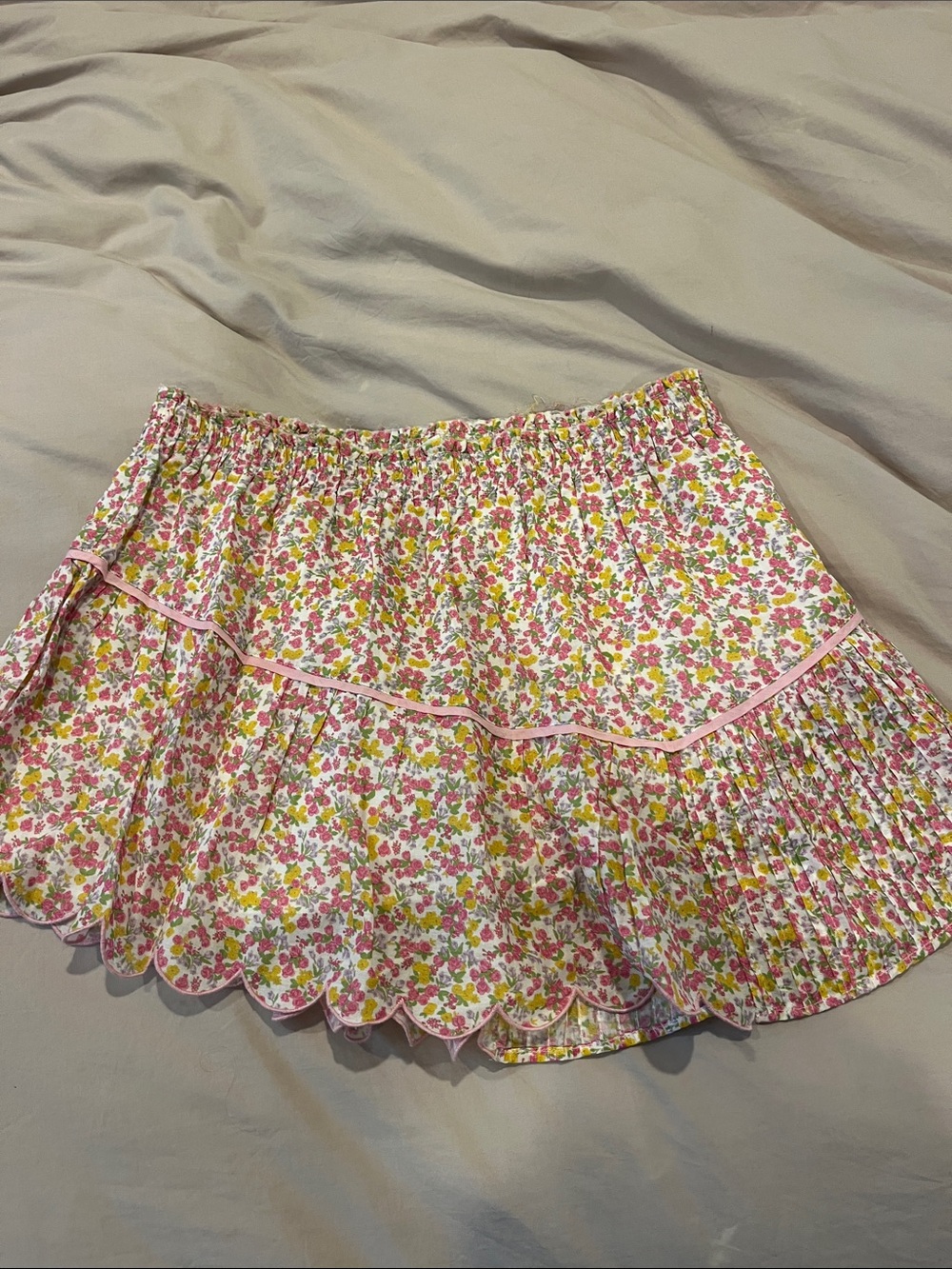 Floral Tiered Scallop Hem Mini Skirt - Pink